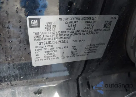 2015 Cadillac Escalade Esv Premium z USA, uszkodzony, nr VIN 1GYS4JKJ0FR267016